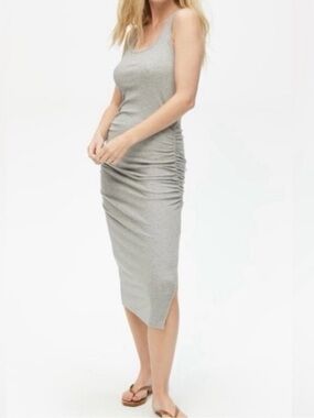 Michael Stars gray ribbed knit ruched tank dress midi/maxi size large